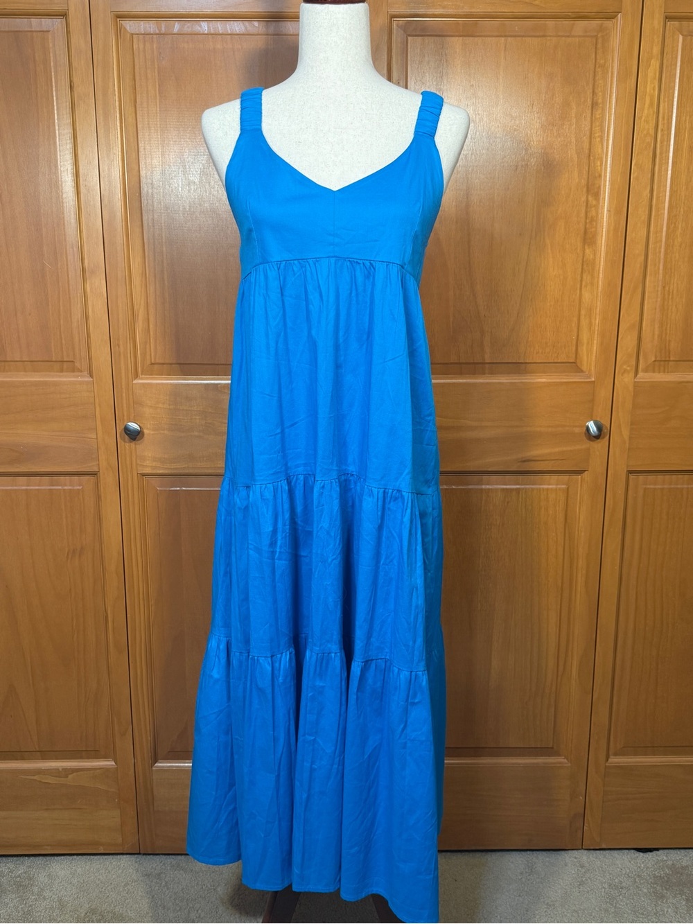 Magari Blue Tiered Made in Italy Cotton Blend Maxi Dress